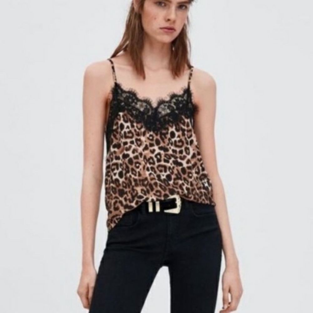 ZARA TRAFALUC Lace Cami Leopard Print Size S